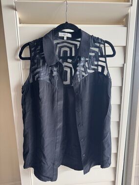 Milly Black Silk Geometric Peek-a-boo Sleeveless Blouse! 🖤🖤🖤🖤